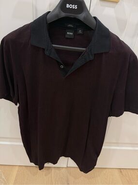 Boss Men’s Dark Burgundy Polo with Black Collar slim fit XL